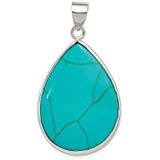 925 Sterling Silver Teardrop Blue Turquoise Pendant Charm Necklace Natural Stone Fine Jewelry