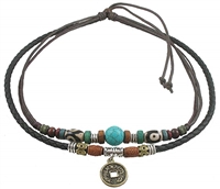 Ancient Tribe Unisex Adjustable Hemp Black Leather Choker Necklace Turquoise Bead