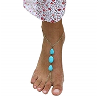 Sandistore 1PC Barefoot Sandal Foot Jewelry Turquoise Beads Beaded Stretch Anklet Chain