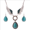 Vintage Tibetan Silver Pretty Ruond Turquoise Wings Pendant Necklace Earrings Jewelry Set