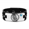 Balance Powers Magic Lucky Tag Simulated Turquoise Adjustable Black Leather Bracelet