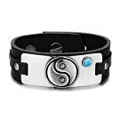 Balance Powers Magic Lucky Tag Simulated Turquoise Adjustable Black Leather Bracelet