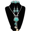 XY Fancy Retro Craft Vintage Look Antique Silver Plated Snail Pendant Necklace Bracelet Earrings Real Turquoise Jewelry Sets