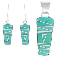 925 Sterling Silver Matching Pendant and Earrings Set with Genuine Turquoise and Semiprecious Gemstones