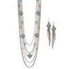 Womens Jewelry Long Silver Multi Chain Necklace Turquoise and Coral Bead Necklace (36" Long) and Earring (4" Long) Set