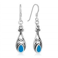 925 Sterling Silver Gemstone Filigree Dangle Hook Earrings