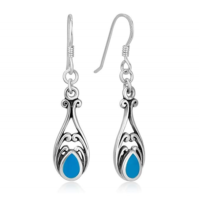 925 Sterling Silver Gemstone Filigree Dangle Hook Earrings