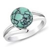 925 Sterling Silver Blue Turquoise Stone Round Band Ring Size 6, 7, 8 - Nickel Free