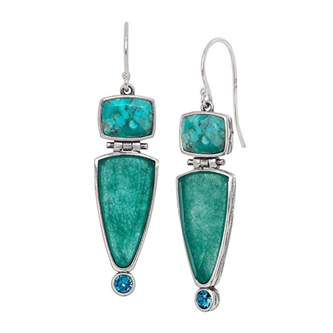 Silpada 'True Colors' Compressed Turquoise and Quartzite Drop Earrings with Swarovski Crystals in Sterling Silver