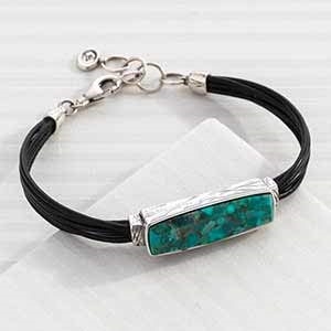 Silpada 'True Colors' Compressed Turquoise Link Bracelet in Genuine Leather and Sterling Silver, 7" + 1" Extender