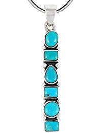 Gemstone Pendant Necklace 925 Sterling Silver & Genuine Turquoise & Gemstones (20" Length)