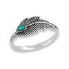 Simulated Turquoise Oxidized Feather Ring .925 Sterling Silver Tree Leaf Band Sizes 6-10