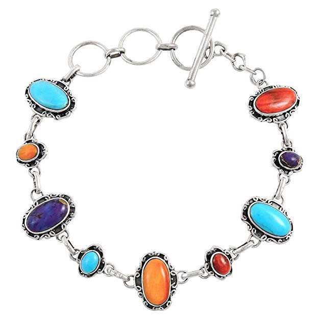 Turquoise Link Bracelet Sterling Silver 925 Genuine Turquoise & Gemstones