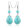 Elegant Silver Plated Fishhook Small Bead Teardrop Rimous Turquoise Dangle Drop Earrings