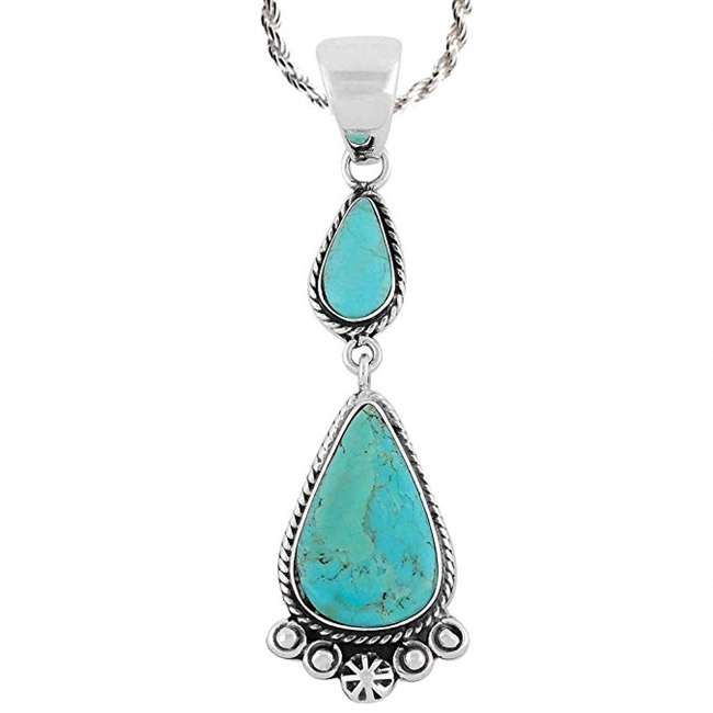 Turquoise Necklace 925 Sterling Silver & Genuine Turquoise Pendant with 20" Chain
