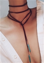 FXmimior Bohemian Long Choker with Turquoise Pendant Sexy Rock Handmade Vintage Necklace Women Accessories (brown)