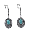 Usresu CLIP ON Earrings Vintage Oval Tassels Dangle Turquoise Silver Tone Plated Costume