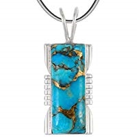 Turquoise Pendant Necklace in Sterling Silver 925 & Genuine Copper-Infused Matrix Turquoise