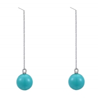Turquoise Ball Drop Earrings For Girls| Turquoise Ball Drop Long Chain Ear Line Earrings for Women Girl
