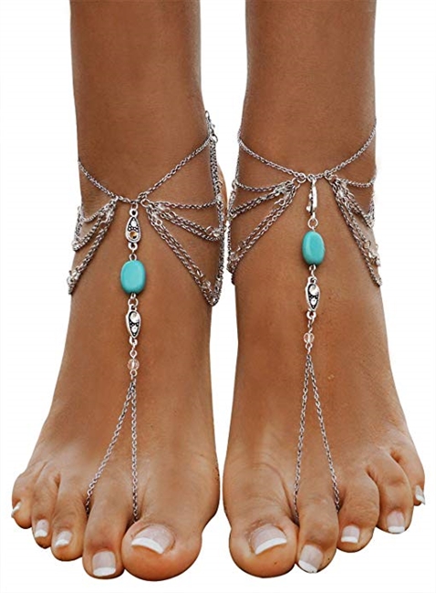 Bienvenu 2 PCS Multi Chain Beach Tassels Anklet Chain Bracelet Barefoot Sandals Foot Jewelry