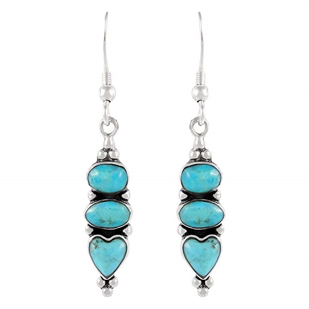 Turquoise Earrings 925 Sterling Silver & Genuine Turquoise