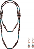 M&F Western Womens Copper & Turquoise Bead Necklace/Earrings Set