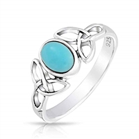 Celtic Trinity Knot Triquetra Ring For Teen Band Blue Stabilized Turquoise 925 Sterling Silver Ring Sizes 4 - 10