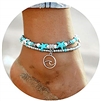 FineMe Star Fish Wave Anklets Multiple Layered Boho Gold Chain Anklet Heart Beach Rhinestones Turquoise Stone Charm Anklet