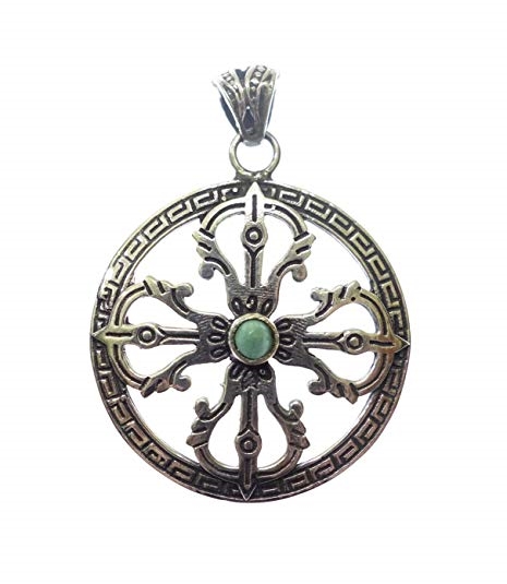 Healing amulet necklace pendant for women men unisex Turquoise gemstone gypsy designer pendant Tibetan chakra pendant oxidized silver handmade jewelry
