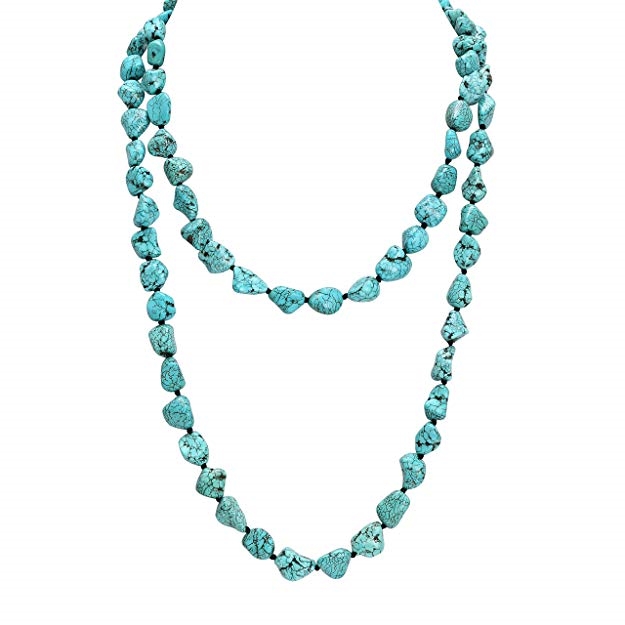 POTESSA Turquoise Beads Endless Necklace Long Knotted Stone Multi-Strand Layer Necklaces Handmade Jewelry