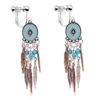 Bohemia Spiral Drop CLIP ON Earrings Teardrop Simulated Turquoise Dangle Earrings Jewelry for Women Girl