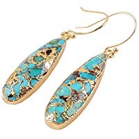 ZENGORI 1 Pair Long Teardrop Natural Turquoise with Line Fish Hook Drop Dangle Earrings