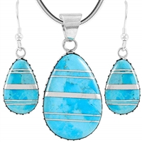 Sterling Silver with Genuine Turquoise Necklace & Earrings Set