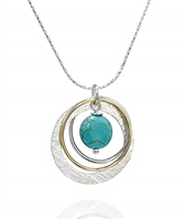 Multi Circles Turquoise Necklace Sterling Silver & 14k Gold-Filled Pendant, 18"+4" Extender