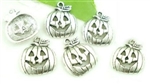 Silvertone Jack O'Lantern Charm Pendants - Set of 6