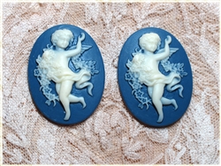 Dark Blue Resin Angel Charm Oval Cameo