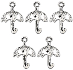 Antique Silver Umbrella Charm - Set of 5