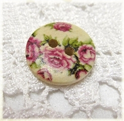 Floral Decorated Wooden Buttons - 5/8" Set of 6