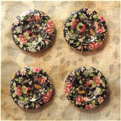 Floral Decorated Wooden Buttons - 1"