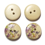 Floral Decorated Wooden Buttons - 5/8" Set of 6