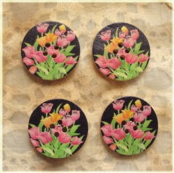 Floral Decorated Wooden Buttons - 1.18"
