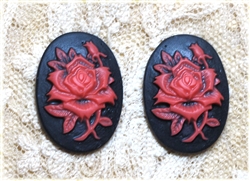Black & Red Resin Flower Pattern Oval Resin Cameo