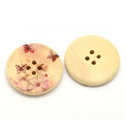 Floral Decorated Wooden Buttons - 1.18" Set of 4