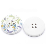 Floral Decorated Wooden Buttons - 1.18" Set of 4