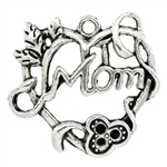 Antique Silver Vine Heart MOM Charms - Set of 3