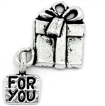 Antique Silver Christmas Gift Box with "For You" Message Charm - Set of 5