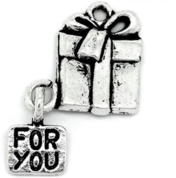 Antique Silver Christmas Gift Box with "For You" Message Charm - Set of 5