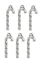 Antiqued Silver Tone Candy Cane Charms - Set of 6