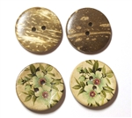 Carved Coconut Shell Buttons - 1 1/8" Set of 4