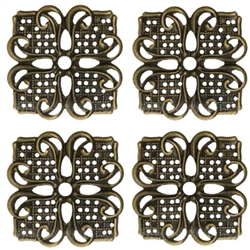 Square Antique Bronze Flower Pattern Filigree- set of 4